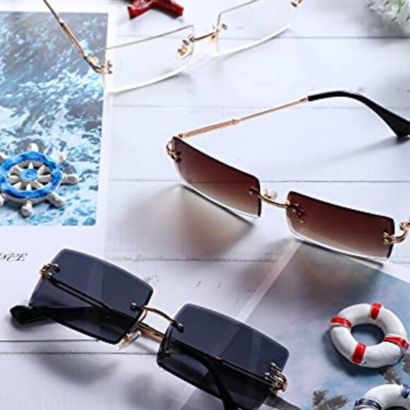 4 Pairs Rimless Rectangle Sunglasses Frameless Square Glasses Vintage - Picture 5 of 8